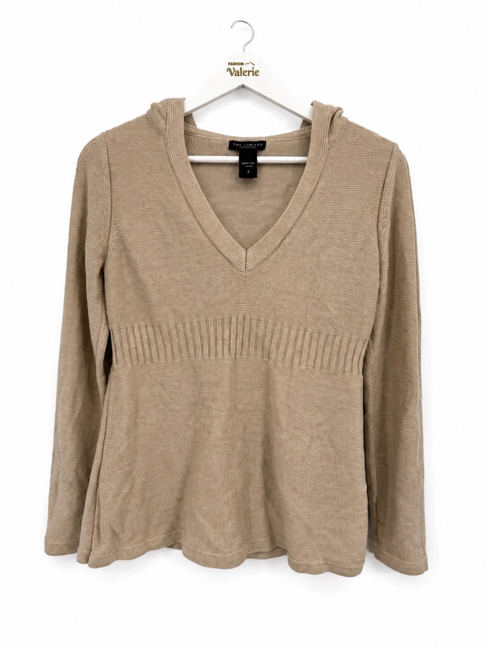 New York & Company Vintage Style Beige Hooded Acrylic Sweater Small